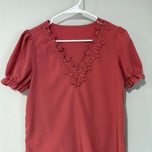 SHEIN Coral Lace Trim Blouse